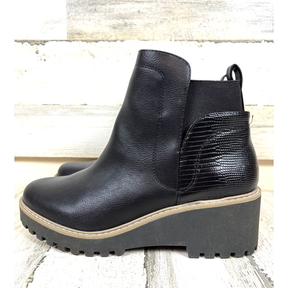 DV Dolce Vita Womens 9 Black Rango Vegan Leather Wedge Platform Ankle Boots